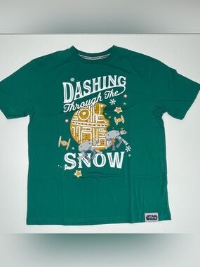 Disney Parks Star Wars "Dashing Through The Snow" Death Star Holiday T-Shirt MED